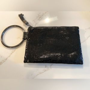 Whiting & Davis, black formal clutch, chainmail circles